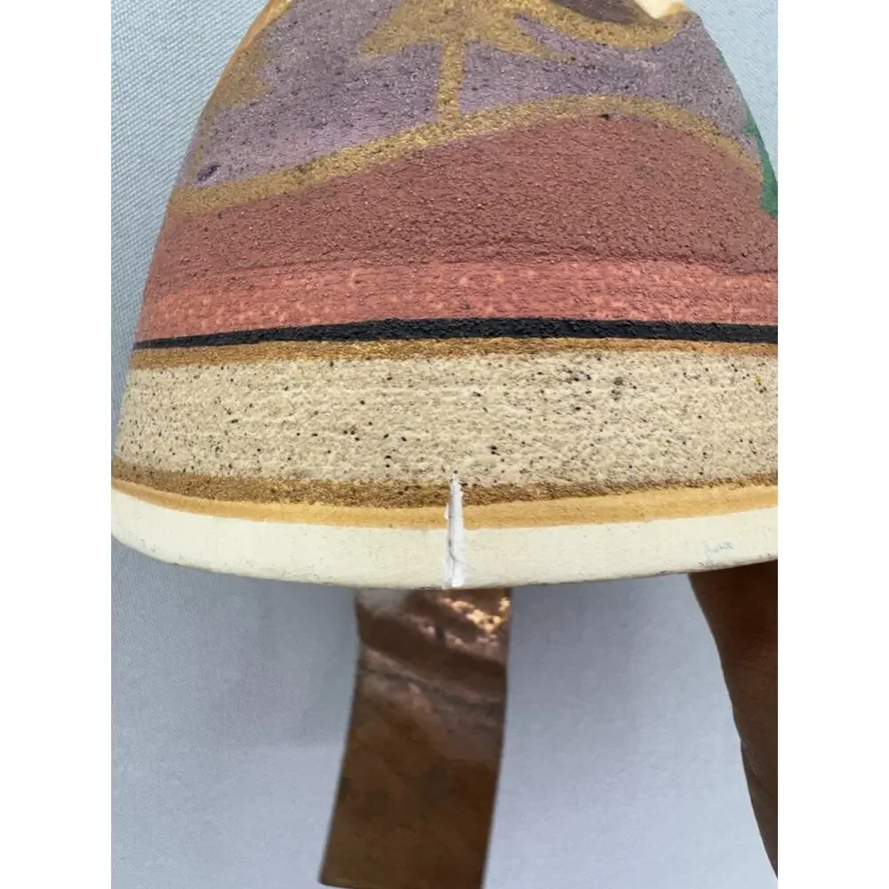 Vintage Mexican Pottery Wind Chime Hand Painted Southwestern Bisque Clay Bell